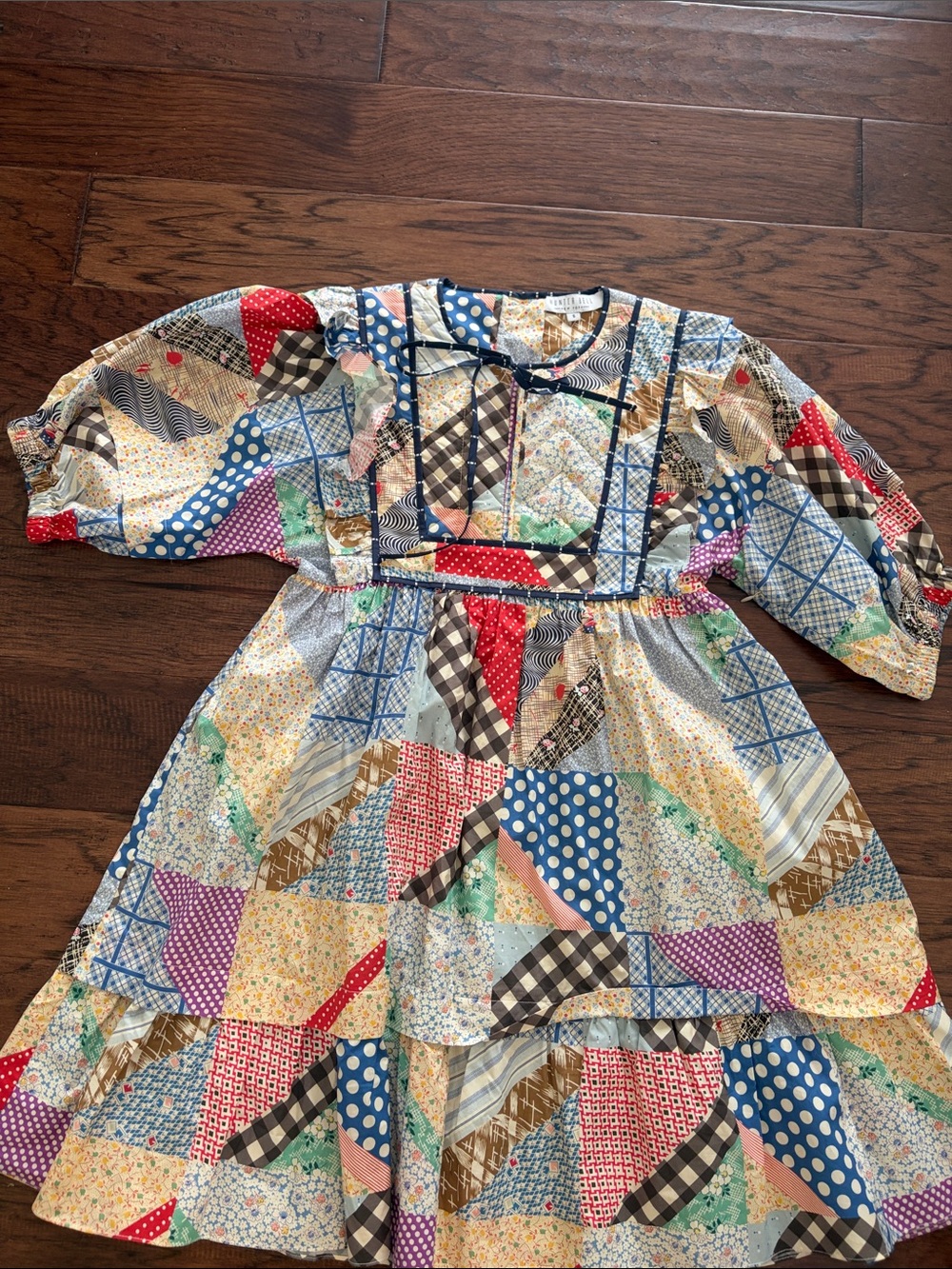 Girls Patchwork Print Dress - Multicolor
